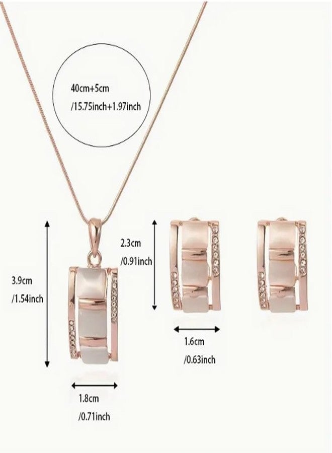 sunglnl Rose Gold Jewelry Set For Women, Cubic Zirconia Wide Rectangle Pendant Necklace And Earring Choker Elegant Minimalist Style Jewelry Gift (Rectangle) - Image 3